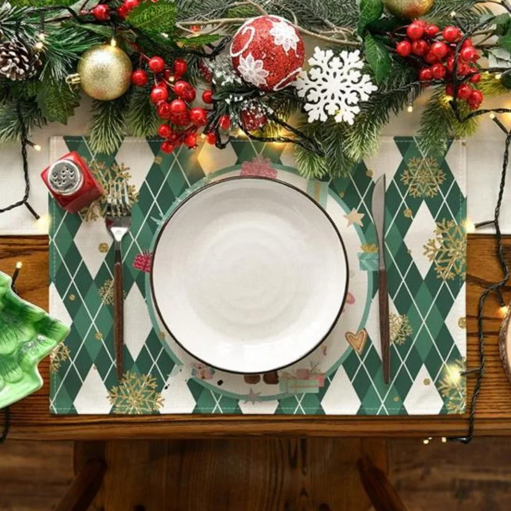Nutcracker Placemats Christmas Decor Xmas Holiday Green Table Decorations Set 4